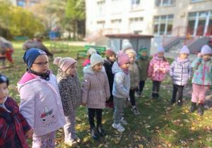 Dzieci stoją i słuchają informacji o alpakach