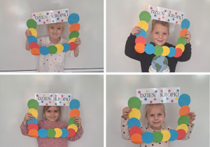 Dzieci pozują w kropkowej fotobudce