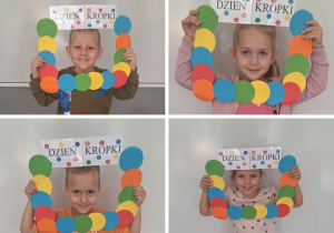 Dzieci pozują w kropkowej fotobudce