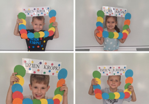 Dzieci pozują w kropkowej fotobudce